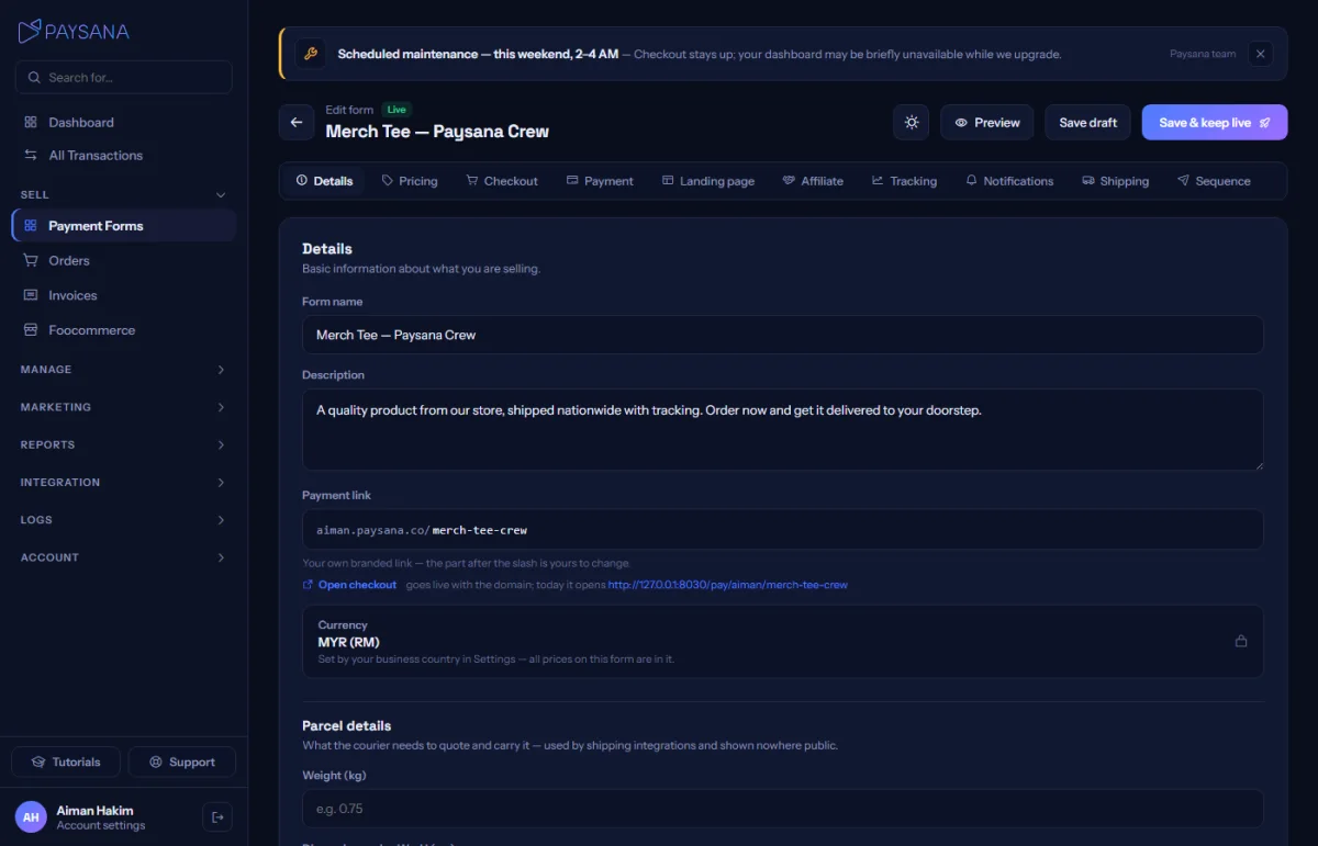 The landing-page editor. Write mode asks for a headline, a sub-headline and your story. Nothing to drag or align.